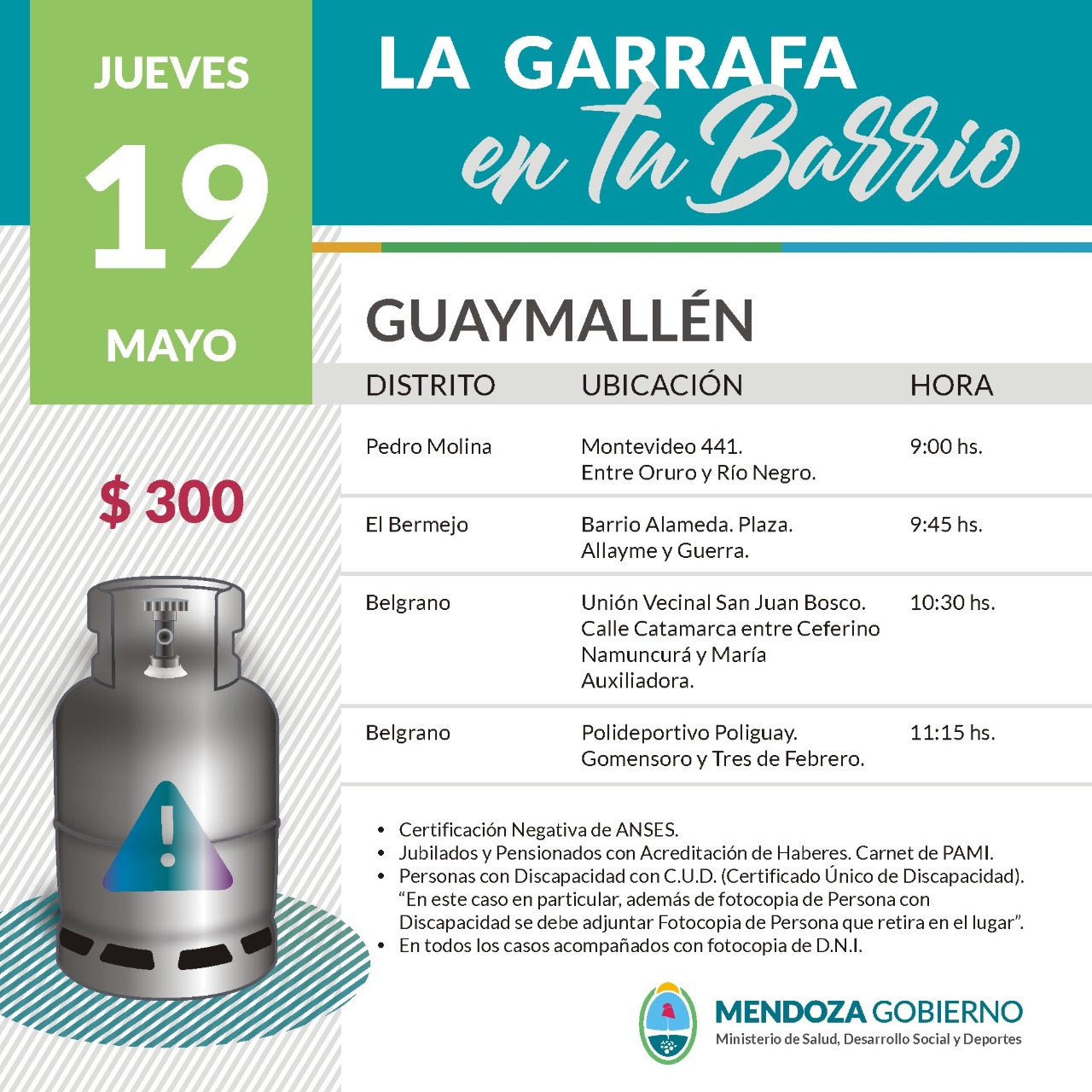 La Garrafa en tu Barrio con subsidio provincial. 19 de mayo.