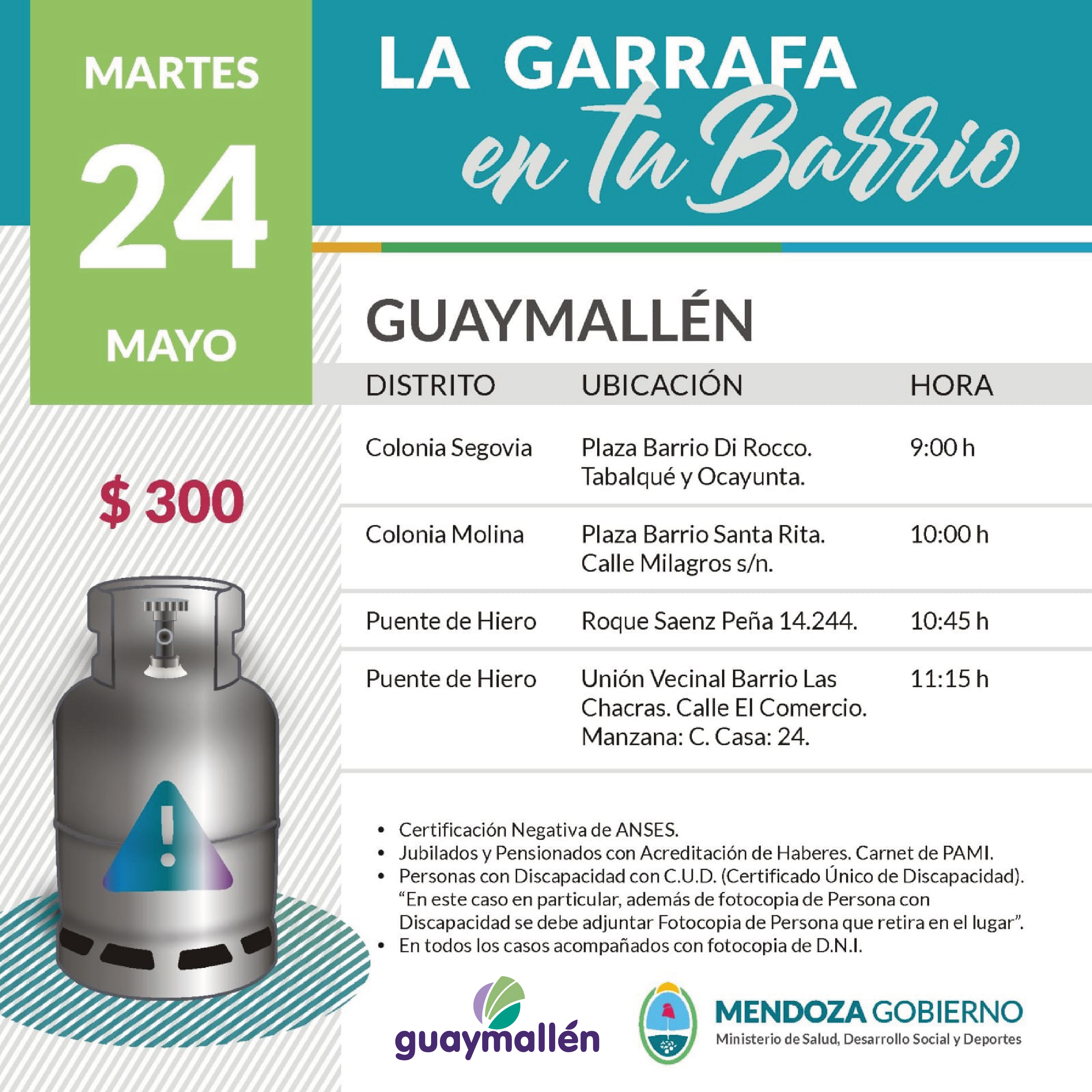 La Garrafa en tu Barrio con subsidio provincial. 24 de mayo.