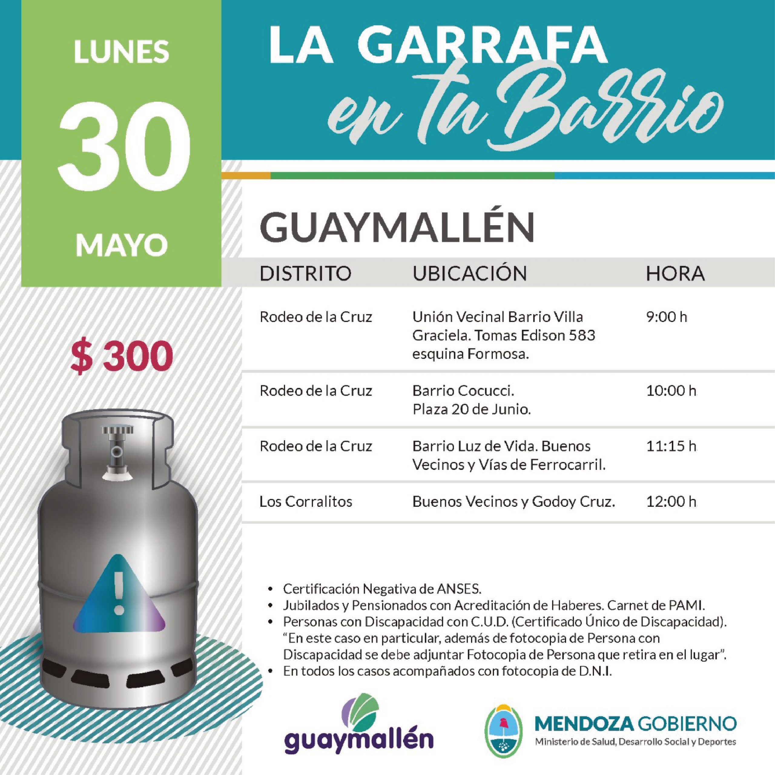 La Garrafa en tu Barrio con subsidio provincial. 30 de mayo.