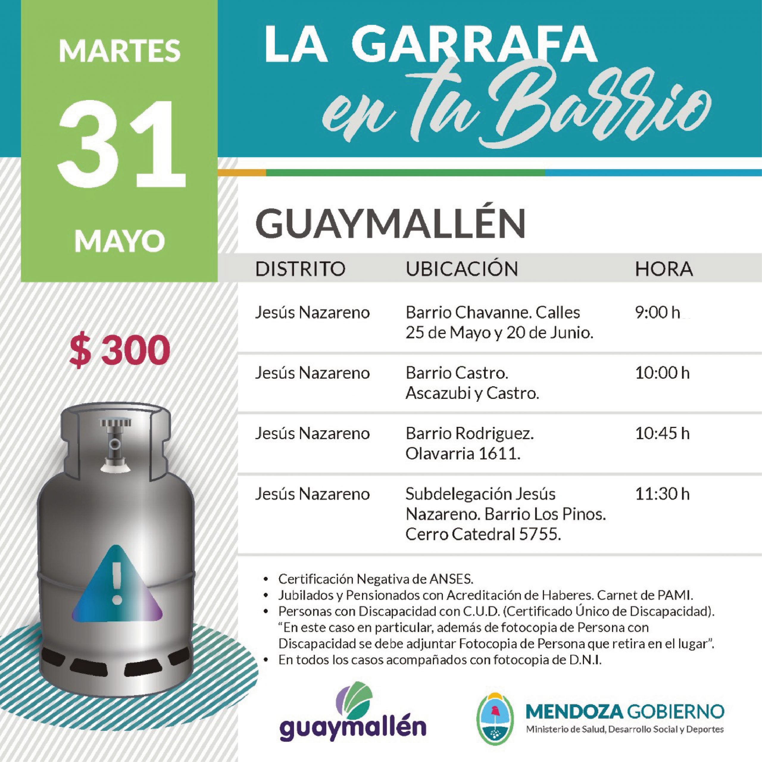 La Garrafa en tu Barrio con subsidio provincial. 31 de mayo.