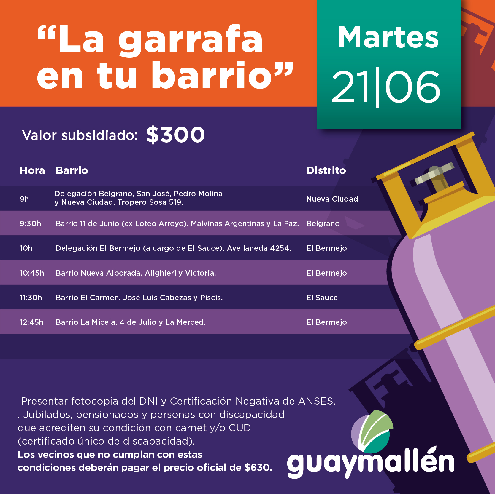 La Garrafa en tu Barrio con subsidio municipal. 21 de junio.