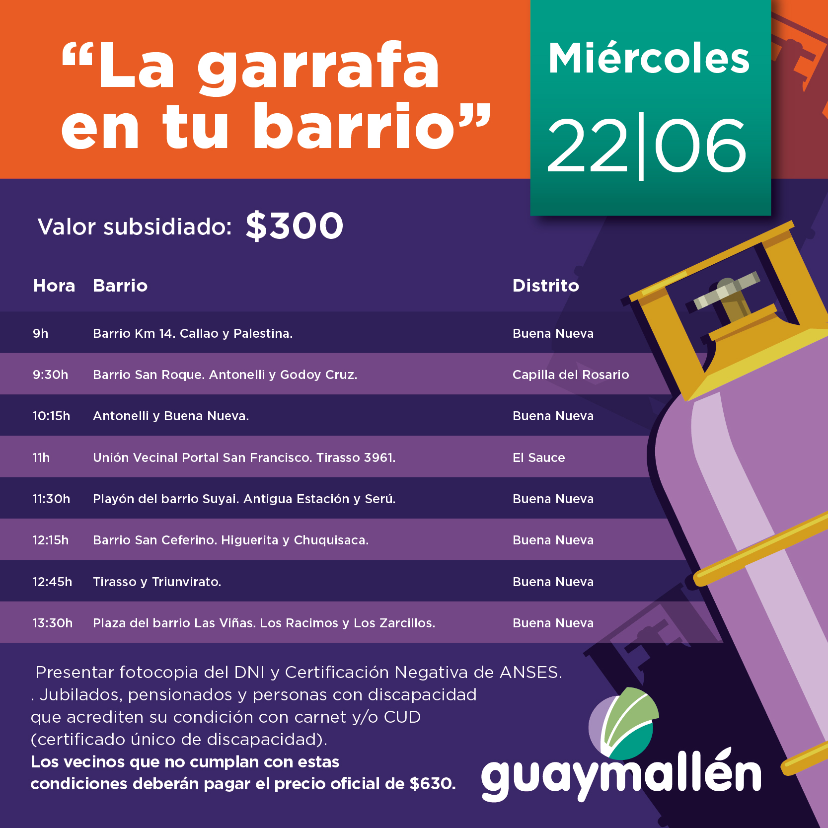 La Garrafa en tu Barrio con subsidio municipal. 22 de junio.