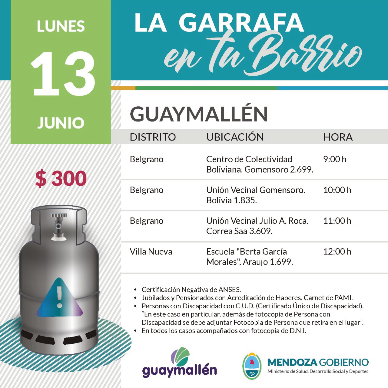 La Garrafa en tu Barrio con subsidio provincial. 13 de junio.