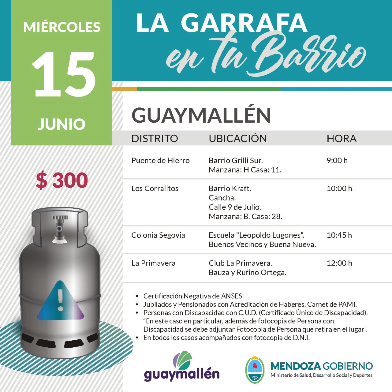 La Garrafa en tu Barrio con subsidio provincial. 15 de junio.