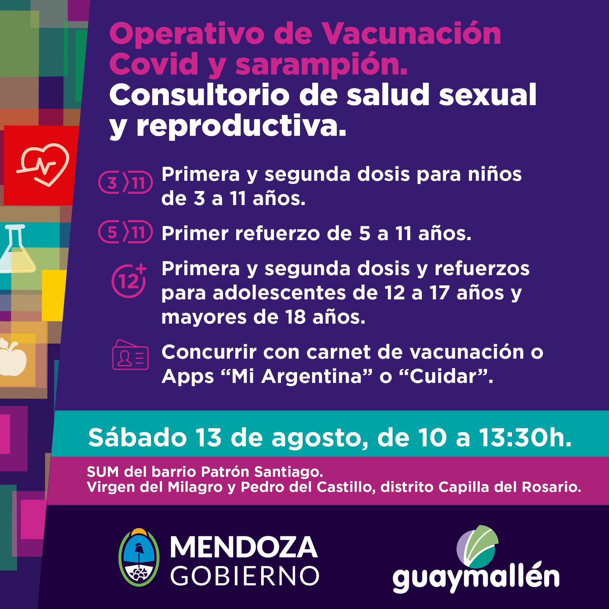 Vacunación Covid y sarampión. Consultorio de salud sexual y reproductiva. 13 de agosto.