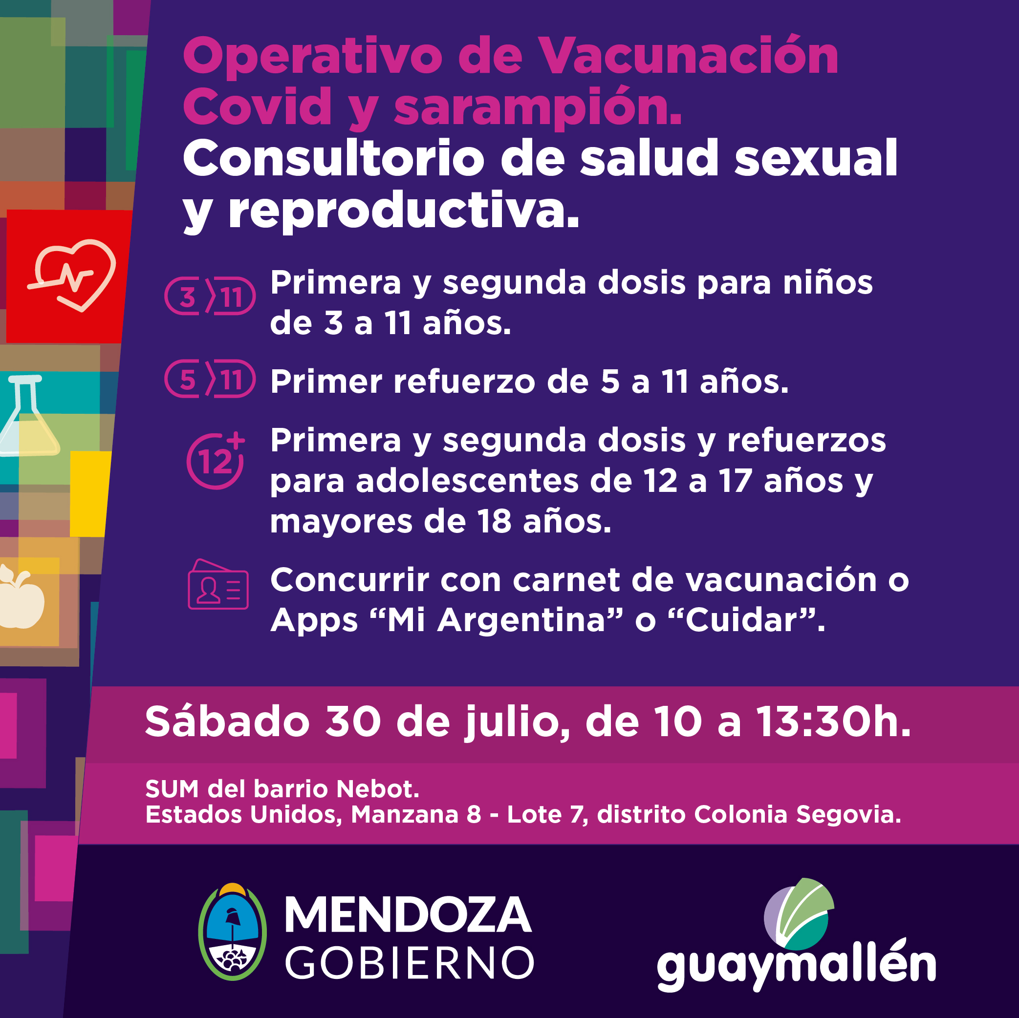 Vacunación Covid y sarampión. Consultorio de salud sexual y reproductiva. 30 de julio.